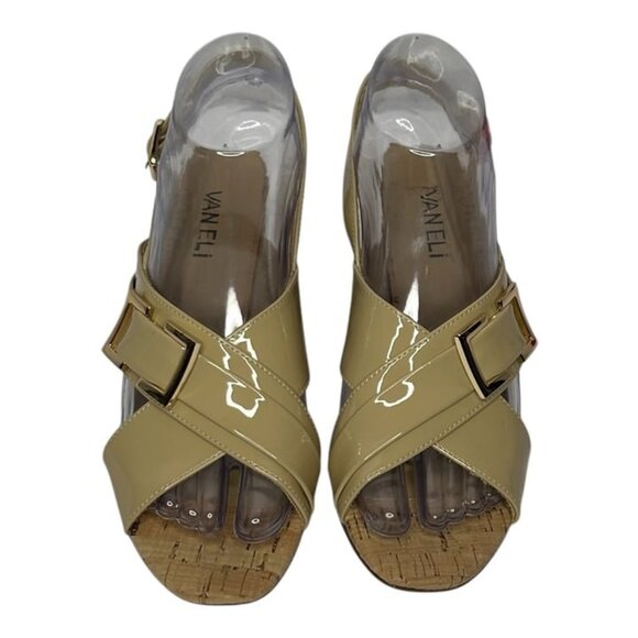 NW/OT Vaneli Clovis Sandal in Ecru Patent Slingback Sandal Size 6 1/2 - Picture 1 of 11